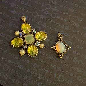 Lot of Green/blue stone and iridescent opal stone pendants